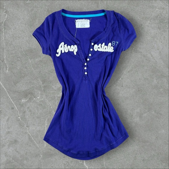 Aeropostale Tops - Aeropostale Shirt Womens Small Purple Y2K Henley Babydoll Top 90s Flowy Coquette